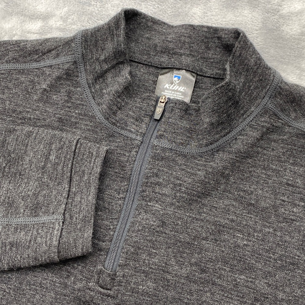 Kuhl Emerson Mens XXL 1/4 Zip Merino Wool Pullover Charcoal Gray Thumbholes